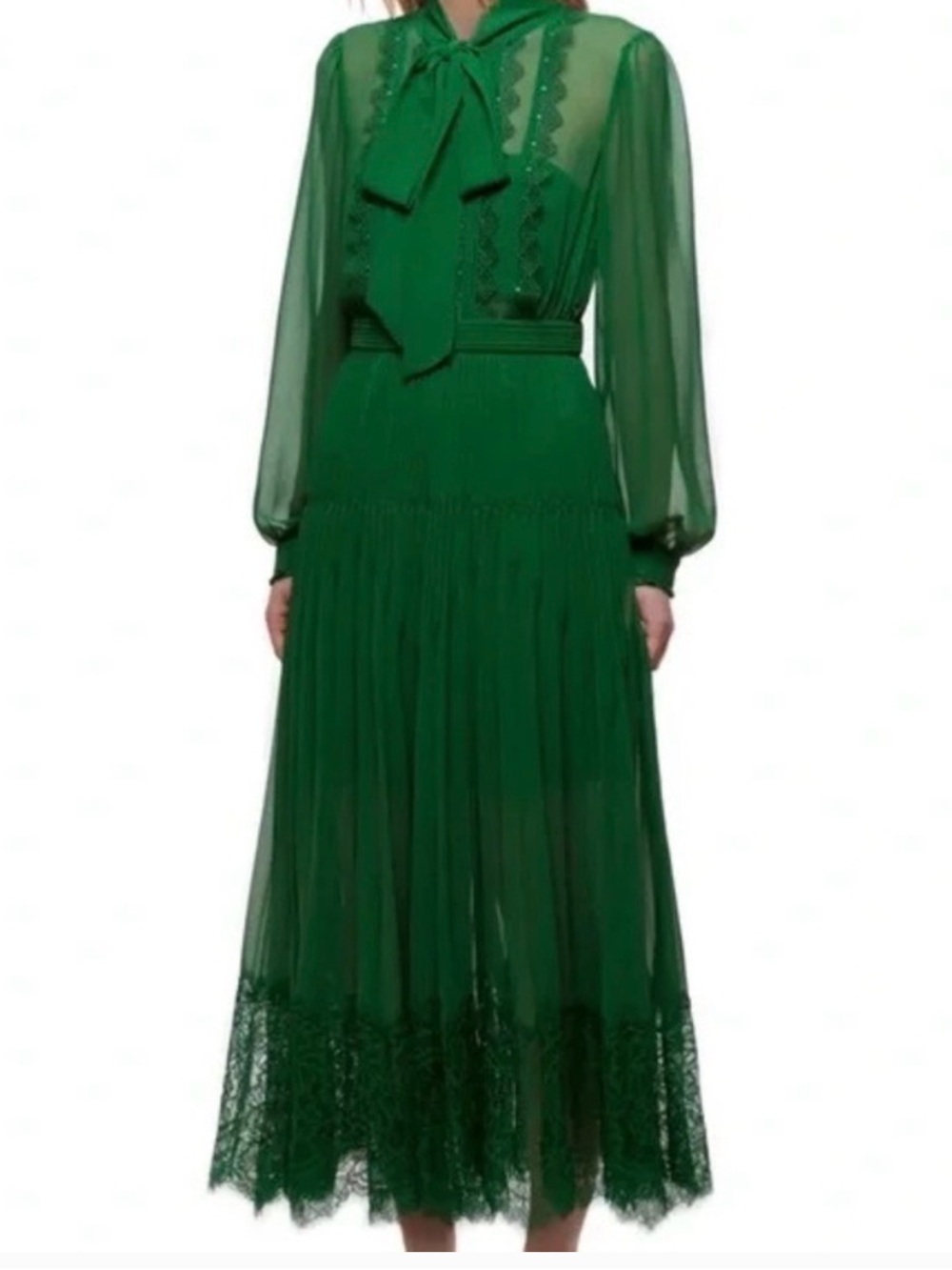 Self-Portrait Green Pleated Dress